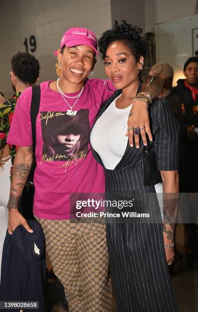 Tamera Young and Mimi Faust backstage during the Strength Of A Woman Festival & Summit State Farm Arena Concert at State Farm Arena on May 07, 2022...