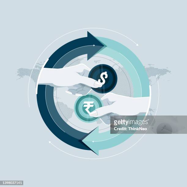 currency exchange and international financial market, bank operation services concept - indian economy business and finance stock illustrations