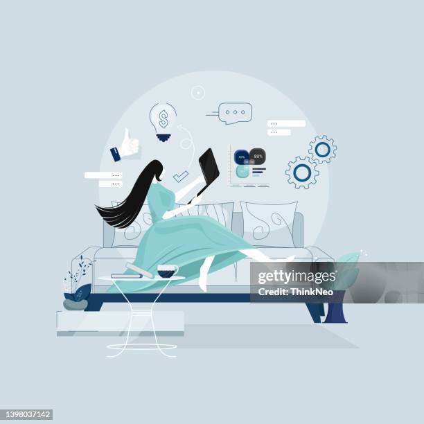 creative way of business, remote office work, work from anywhere concept - small office stock illustrations