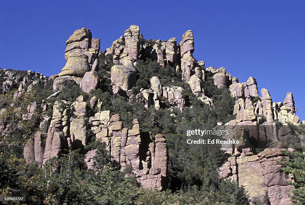 Chiricahua National Monument, Arizona. Columns, pinnacles & balanced rocks. Rhyolite rock of volcanic origin.