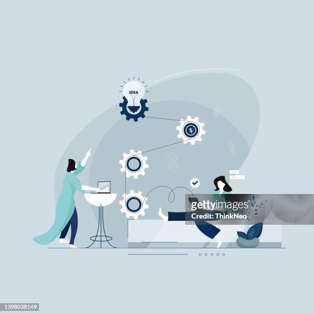 stockillustraties, clipart, cartoons en iconen met business team working on automation process, workflow management system - agile business