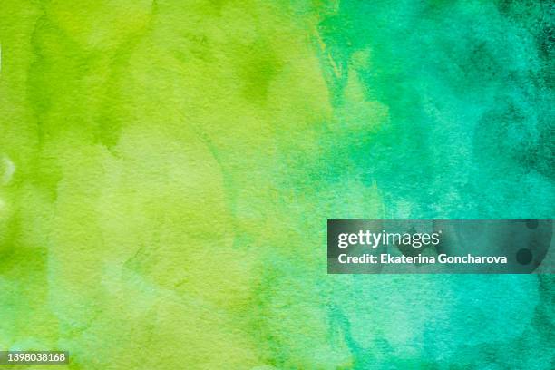 abstract green and yellow watercolor background - gouache stockfoto's en -beelden