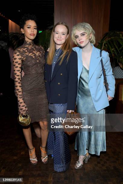 Jasmin Savoy Brown, Liv Hewson, wearing Ralph Lauren, and Sophie Thatcher, wearing Ralph Lauren, attend "Elle Hollywood Rising" presented by Polo...