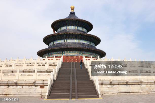 Tourist visits the empty Temple of Heaven park on May 19, 2022 in Beijing, China. China is trying to contain a spike in coronavirus cases in the...