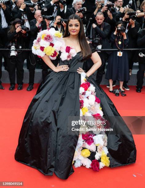 Aishwarya Rai attends the screening of "Top Gun: Maverick" during the 75th annual Cannes film festival at Palais des Festivals on May 18, 2022 in...