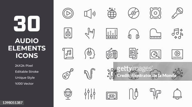 audio elements line icon set - producer icon stock illustrations