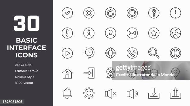 basic interface line icon set - computer loading stock illustrations