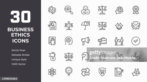 business ethics line-icon-set - employee engagement stock-grafiken, -clipart, -cartoons und -symbole