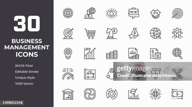 business management line icon set - börsengang stock-grafiken, -clipart, -cartoons und -symbole
