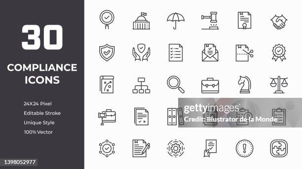 ilustrações de stock, clip art, desenhos animados e ícones de compliance line icon set - em cima de