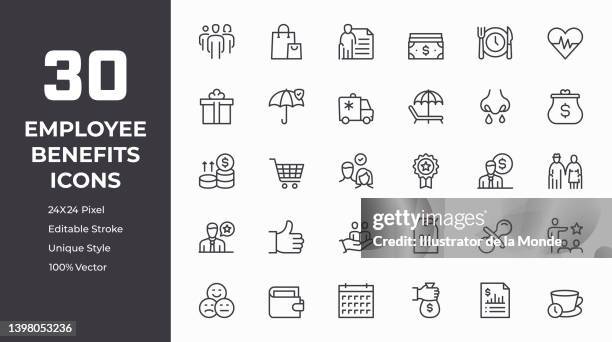 ilustrações de stock, clip art, desenhos animados e ícones de employee benefits line icon set - quality service