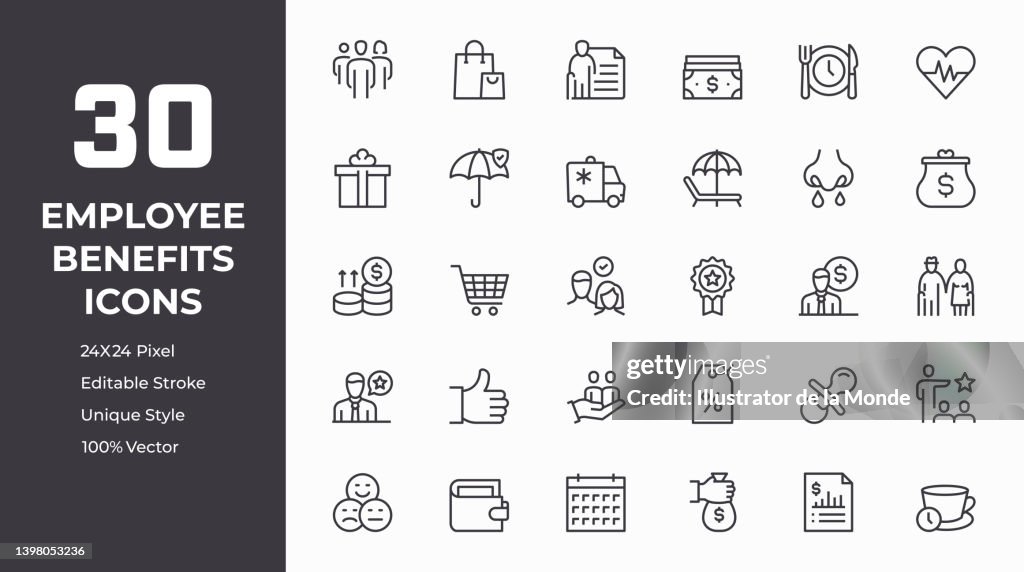 Employee Benefits Line Icon Set