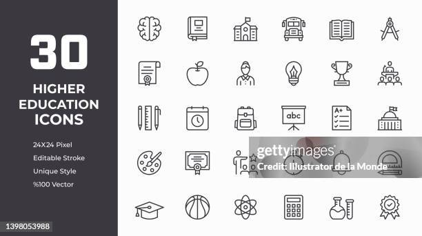 higher education line icon set - person in further education stock illustrations