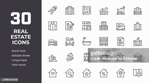 immobilien-linien-icon-set - stockwerk stock-grafiken, -clipart, -cartoons und -symbole