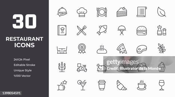 restaurant line icon set - salatschüssel stock-grafiken, -clipart, -cartoons und -symbole