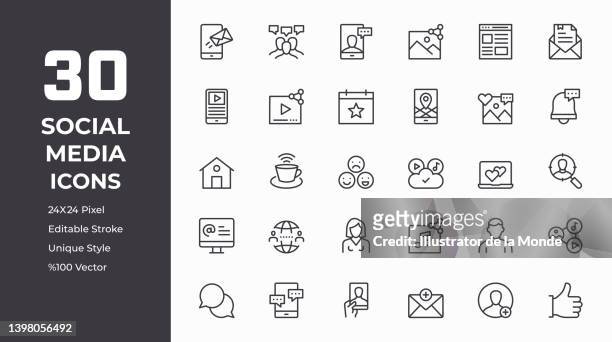 social media line icon set - content stock-grafiken, -clipart, -cartoons und -symbole