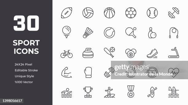 sport-line-icon-set - curling for sport stock-grafiken, -clipart, -cartoons und -symbole