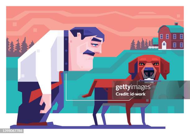 dog guiding businessman - guard dog stock illustrations