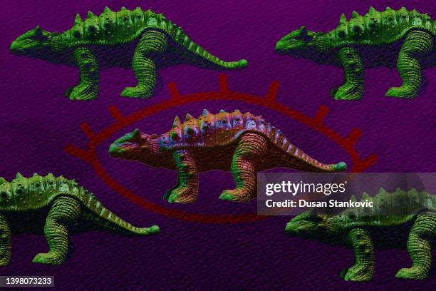 stockillustraties, clipart, cartoons en iconen met standing out of crowd concept - drawing dinosaurs
