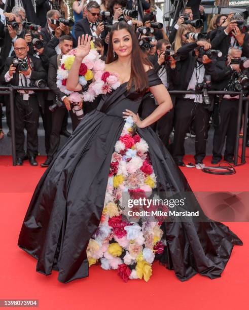 Aishwarya Rai attends the screening of "Top Gun: Maverick" during the 75th annual Cannes film festival at Palais des Festivals on May 18, 2022 in...
