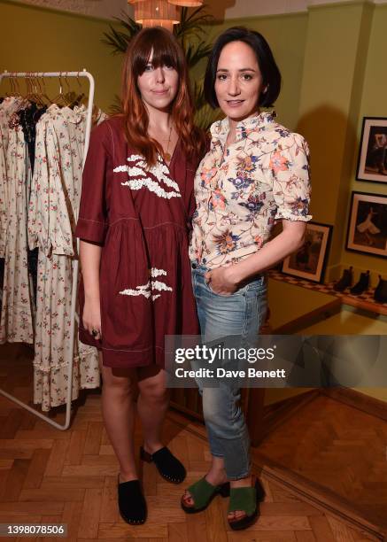 Rebecca Humphries and Lydia Leonard attends Yolke x Penelope Chilvers SS22 collaboration launch party at the London Duke St Store on May 18, 2022 in...