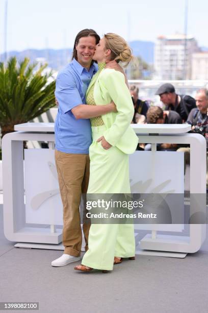 Director Felix Van Groeningen and Director Charlotte Vandermeersch attend the photocall for "The Eight Mountains " during the 75th annual Cannes film...