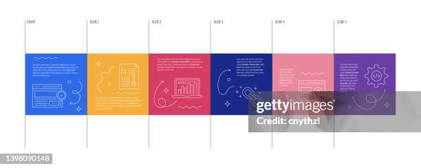 carousel slides template for social media with seo related icons - instagram carousel stock illustrations