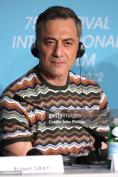 Filippo Timi attends the press conference for "The Eight Mountains " during the 75th annual Cannes film festival at Palais des Festivals on May 19,...