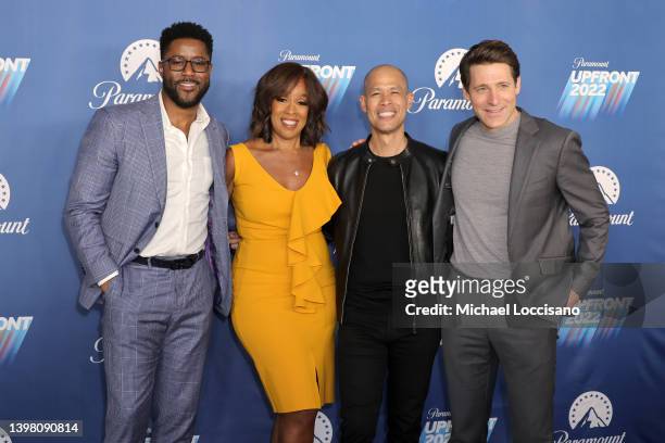 Nate Burleson, Gayle King, Vladimir Duthiers and Tony Dokoupil attend the 2022 Paramount Upfront at 666 Madison Avenue on May 18, 2022 in New York...