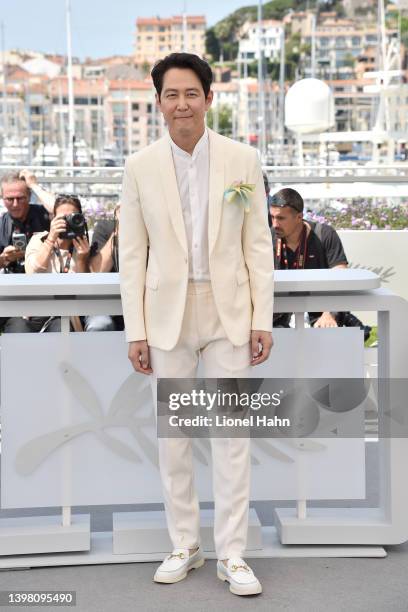 Lee Jung-jae attends the photocall for "Hunt" during the 75th annual Cannes film festival at Palais des Festivals on May 19, 2022 in Cannes, France.