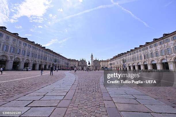 General view of Piazza San Carlo ahead of the UEFA Women's Champions League Final on May 19, 2022 in Turin, Italy. FC Barcelona will face Olympique...