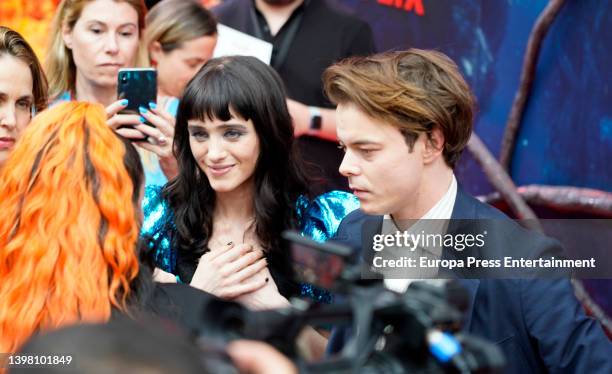 Natalia Dyer and Charlie Heaton during the premiere of the new season of 'Stranger Things' the series they star in, on May 18 in Madrid, Spain.