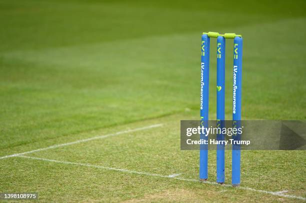 Detailed view of the match day stumps during Day One of the LV= Insurance County Championship match between Somerset and Hampshire at The Cooper...