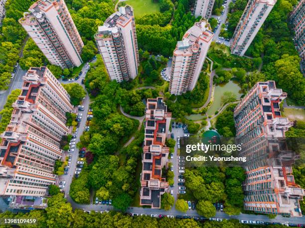 aerial view of the modern residential building and green park,shanghai,china - urban sprawl forest stock pictures, royalty-free photos & images