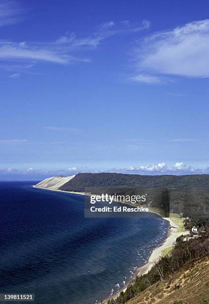 sleeping bear dunes national lakeshore seen from empire bluffs. michigan. usa - northern michigan stock pictures, royalty-free photos & images