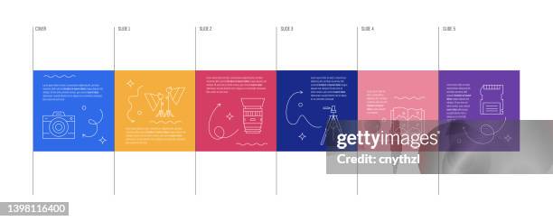 ilustrações de stock, clip art, desenhos animados e ícones de carousel slides template for social media with photography related icons - carrossel