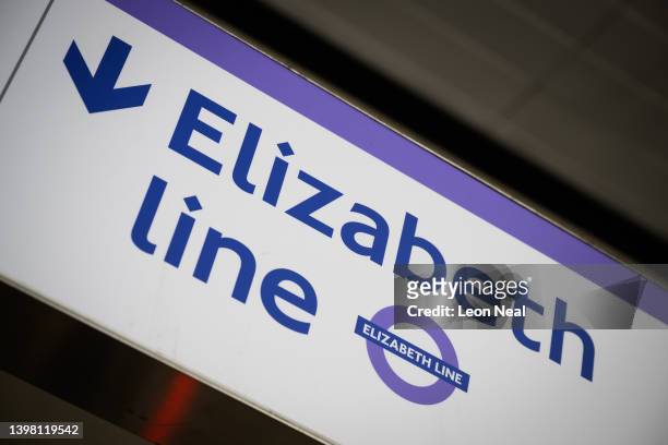 Sign is seen in the ticket area of Farringdon station ahead of the planned opening date for public travel on the new "Elizabeth Line", on May 19,...