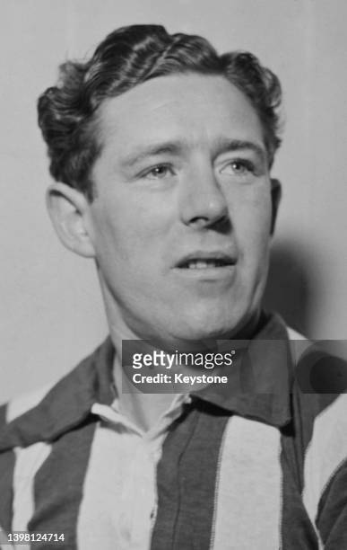 Portrait of Irish professional footballer Jackie Vernon , Centre Half for West Bromwich Albion Football Club circa August 1946 at The Hawthorns...