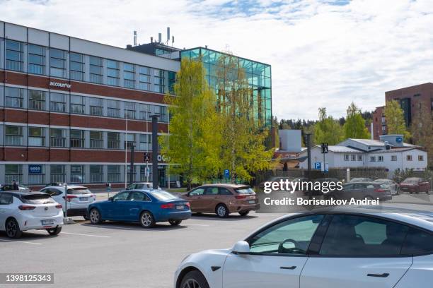 facade of isku furniture company building. - lahti finland stock pictures, royalty-free photos & images