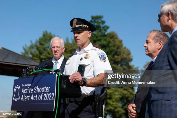 Metropolitan Police Department Lieutenant Carlos Mejia, speaks at a press conference on the introduction of the “Active Shooter Alert Act 2022,”...