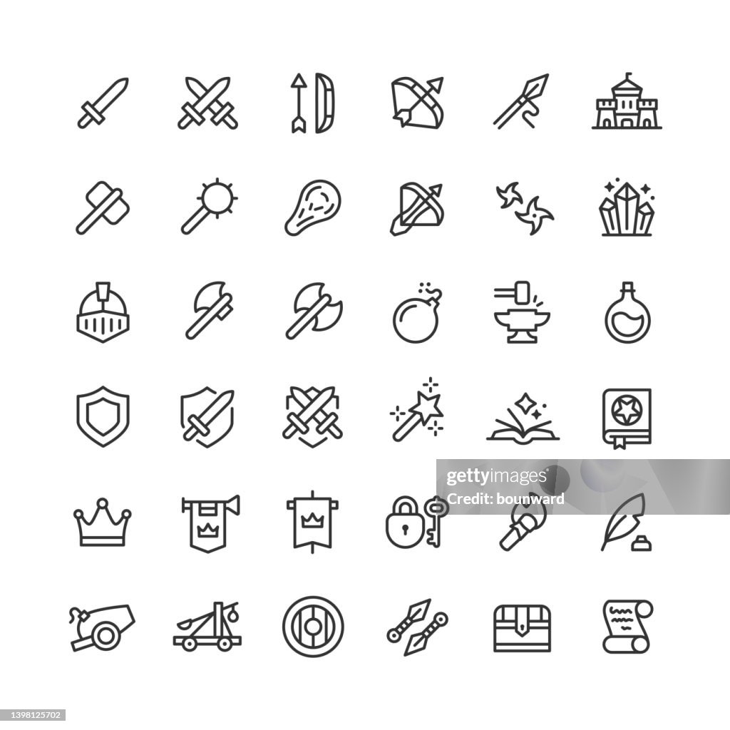 Medieval Line Icons Editable Stroke