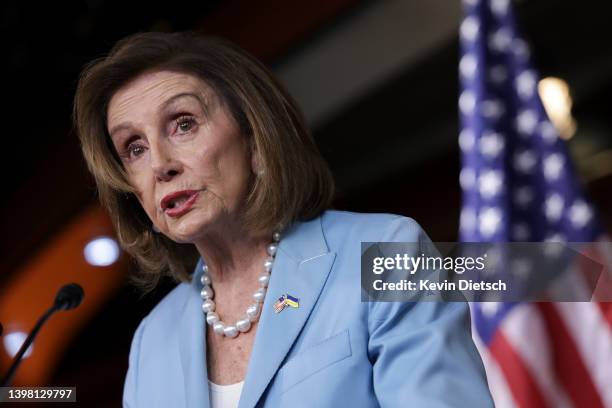 Speaker of the House Nancy Pelosi holds her weekly press conference at the U.S. Capitol on May 19, 2022 in Washington, DC. Pelosi spoke on Sweden and...