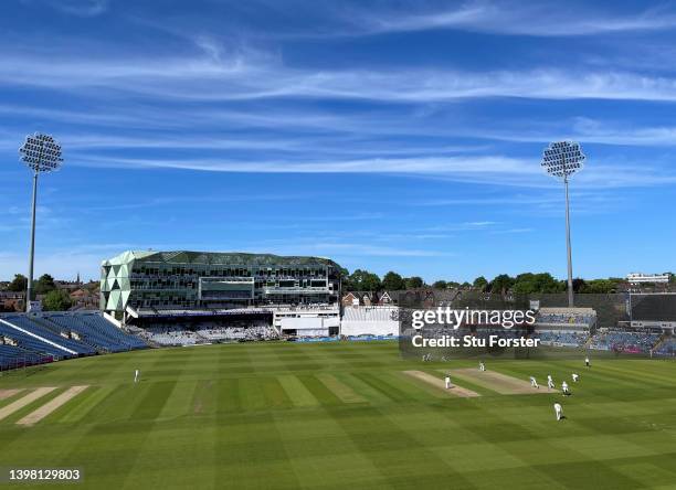 General view of the action from the Rugby Stand End of Headingley during the LV= Insurance County Championship match between Yorkshire and...