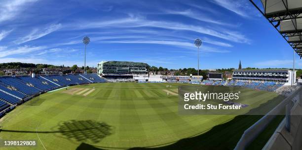 General view of the action from the Rugby Stand End of Headingley during the LV= Insurance County Championship match between Yorkshire and...