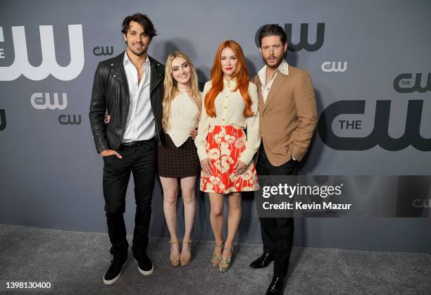 Drake Rodger, Meg Donnelly, Danneel Ackles, and Jensen Ackles attend The CW Network's 2022 Upfront Arrivals at New York City Center on May 19, 2022...