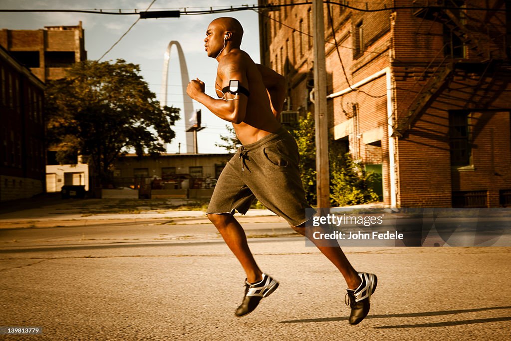 African American man jogging