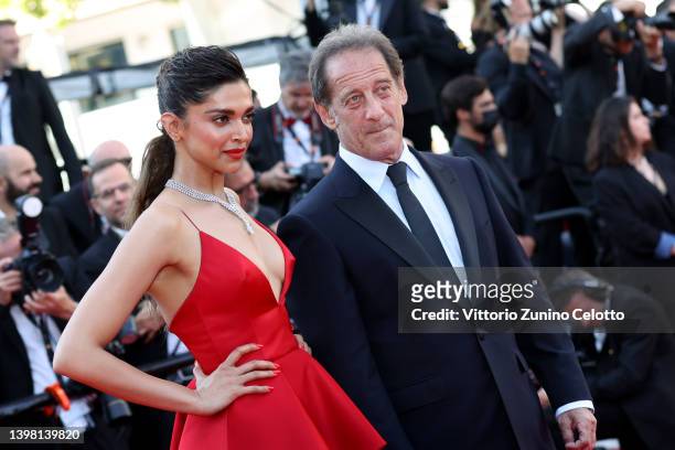 Jury members Deepika Padukone and Vincent Lindon attend the screening of "Armageddon Time" during the 75th annual Cannes film festival at Palais des...