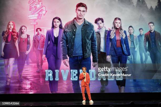 Apa speaks onstage during The CW Network's 2022 Upfront Presentation at New York City Center on May 19, 2022 in New York City.