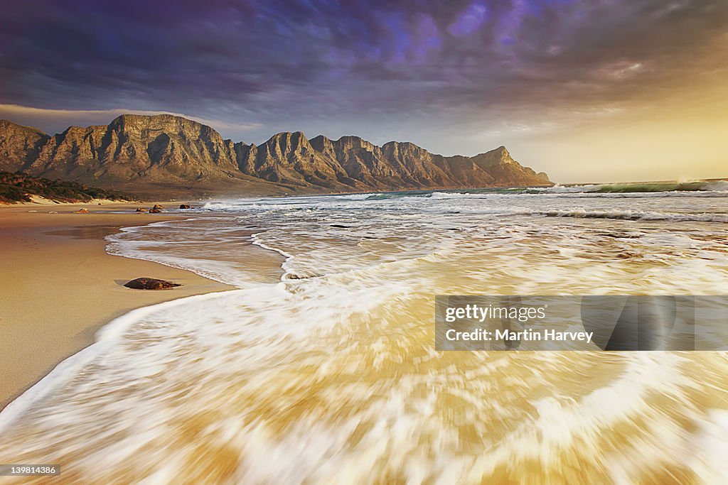 Rugged Kogelberg Mountains with dramatic clouds overhead. South Africa.