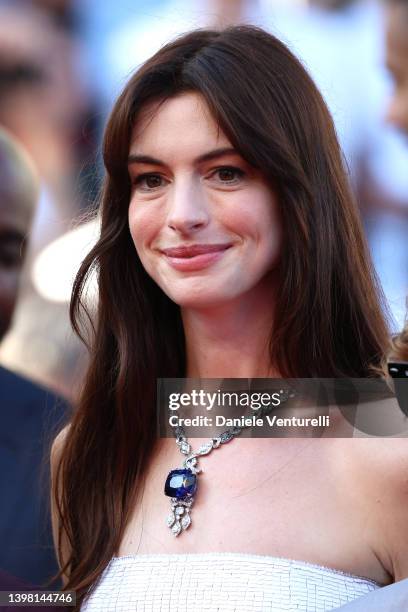 Anne Hathaway attends the screening of "Armageddon Time" during the 75th annual Cannes film festival at Palais des Festivals on May 19, 2022 in...